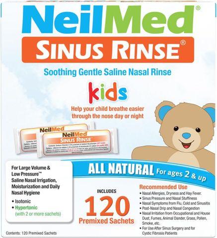 Hộp 120 Gói Muối Rửa Mũi NeilMed Trẻ Em 120ml - Giảm Khô Mũi, Dị Ứng cho Trẻ Từ 4 Tuổi - Hàng Mỹ Chính Hãng