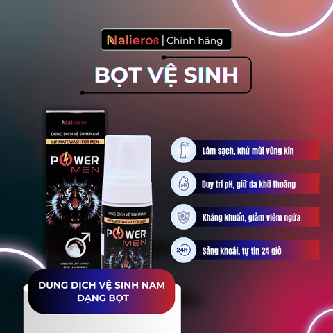 Nalieros Power Men - Dung Dịch Vệ Sinh Nam Dạng Bọt Hương Nước Hoa Tự Nhiên, Khử Mùi, Ngăn Viêm Nhiễm, Cân Bằng pH