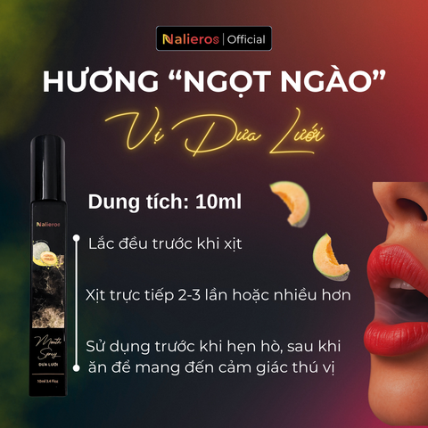 Xịt Thơm Miệng Nalieros - Khử Mùi Hôi, Tự Tin Hơi Thở Tươi Mát, 3 Hương Vị Độc Đáo - Ổi Hồng, Dưa Lưới, Socola Đào