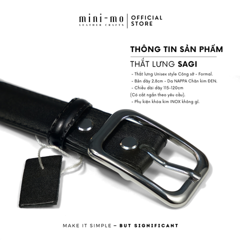 Thắt Lưng Nam Đen MINI MO SAGI – Da Bò NAPPA Cao Cấp, Slim 2.8cm, Phong Cách Thanh Lịch, Quà Tặng Nam Thời Trang