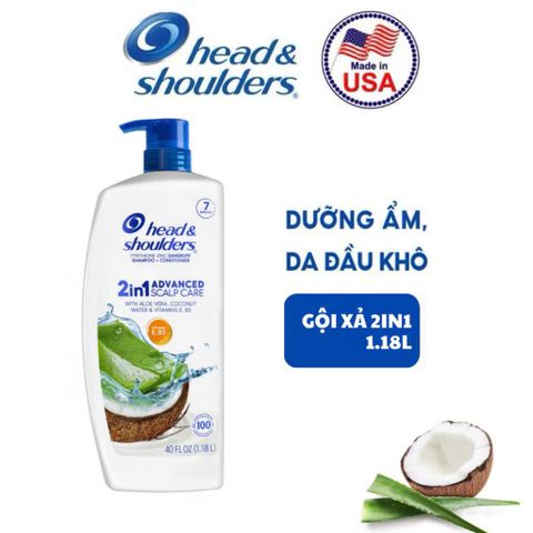 Dầu Gội Xả 2in1 Head & Shoulders Dừa Nha Đam 1.18L - Chăm Sóc Tóc Khỏe Mạnh, Giảm Gàu, Cung Cấp Độ Ẩm Tự Nhiên