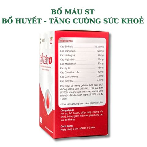 Bổ Máu ST chính hãng – Hỗ trợ cải thiện tình trạng thiếu sắt, cơ thể mệt mỏi, hỗ trợ tạo hồng cầu