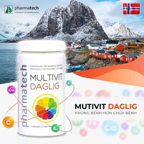 Viên uống bổ sung Vitamin và Khoáng chất MULTIVIT DAGLIG 180 viên-Nauy