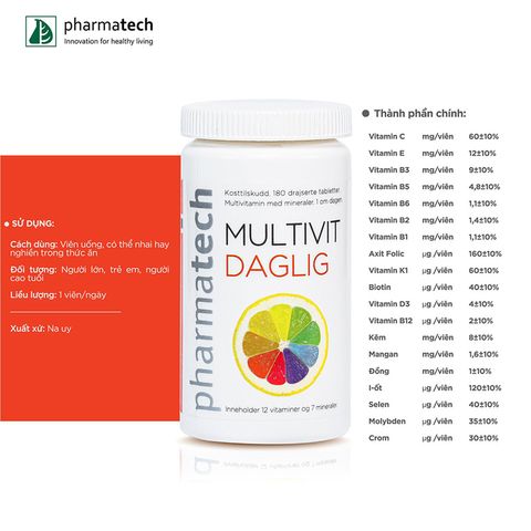Viên uống bổ sung Vitamin và Khoáng chất MULTIVIT DAGLIG 180 viên-Nauy