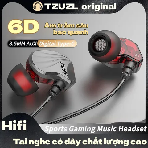 Tai Nghe Nhét Tai Có Dây 3.5mm AUX/Type-C HIFI 6D Surround Bass, Âm Thanh Mạnh Mẽ & Micro HD, Phù Hợp Chơi Game và Nghe Nhạc