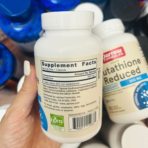 Trắng da thuần chay Jarrow Glutathione Reduced 500mg USA 60 viên