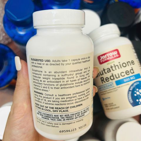 Trắng da thuần chay Jarrow Glutathione Reduced 500mg USA 60 viên