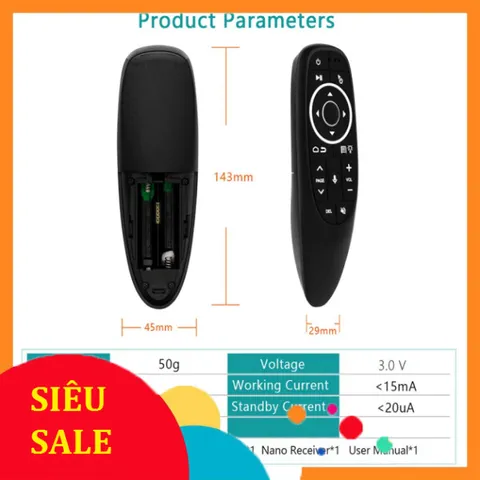 Điều Khiển Remote Chuột Bay G10s PRO - Tìm Kiếm Giọng Nói, Dùng Cho Tivi Smart và Tivi Box Android, Có Đèn Phím