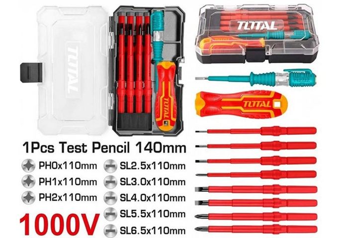 Bộ Tuốc Nơ Vít Cách Điện 10 Chi Tiết Total THTIS5106 - Dụng Cụ An Toàn Cho Thợ Điện và Sửa Chữa, Thép Hợp Kim Bền Bỉ