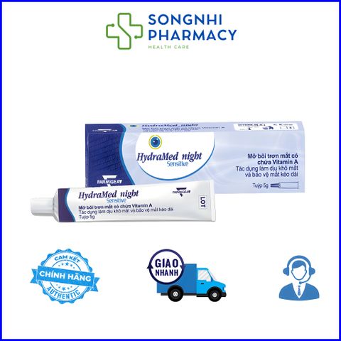 Mỡ Tra Mắt Vitamin A HydraMed Night Sensitive 5g - Giúp Dịu Mắt Kích Ứng, Chính Hãng Nhập Khẩu Từ Ý