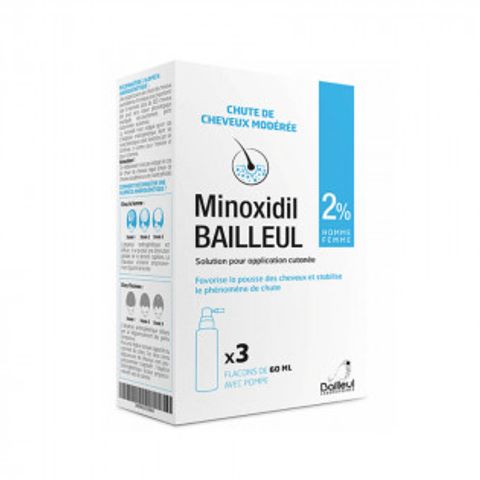 Set 3 Chai Xịt Mọc Tóc Minoxidil Bailleul 2% Từ Pháp - Giải Pháp Hiệu Quả Cho Tóc Rụng và Hói, Kích Thích Mọc Tóc Mới