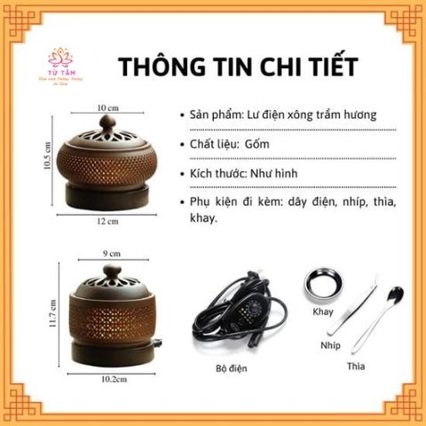 Lư xông trầm điện gốm cao cấp, có hẹn giờ tắt, có đèn phía trong