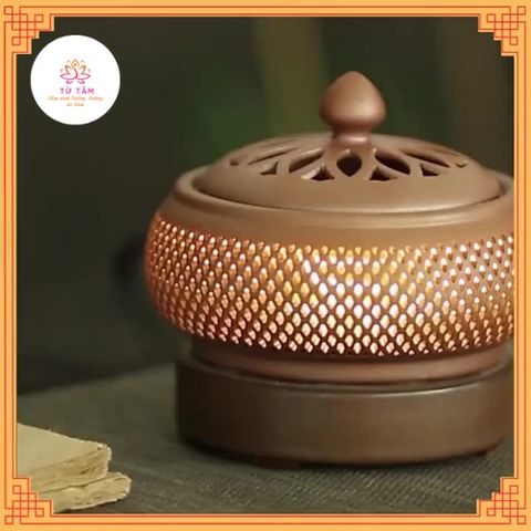 Lư xông trầm điện gốm cao cấp, có hẹn giờ tắt, có đèn phía trong