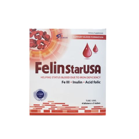 Ống Uống FELIN STARUSA  Bổ Sung Sắt, Giảm Tình Trạng Thiếu Máu Do Thiếu Sắt - Hộp 4 vị x 5 ống