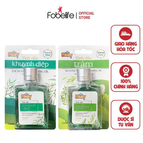 Tinh Dầu Tràm & Khuynh Diệp Fobaby 25ml - Dầu Xông Phòng Massage Giảm Cảm, Giúp Dịu Da, Phòng Muỗi Côn Trùng Từ Thiên Nhiên