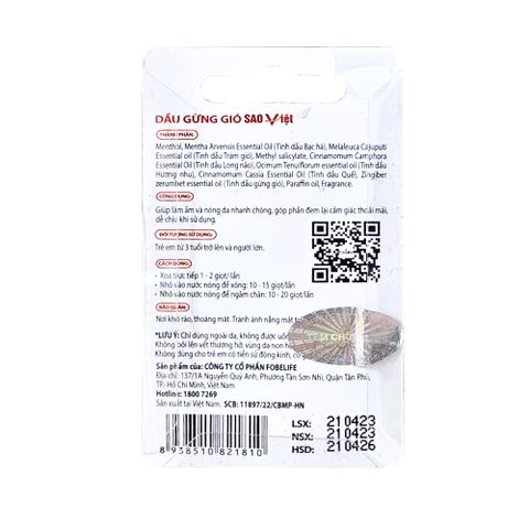 Dầu Gừng và Dầu Đỏ Fobe 3ml - Giảm Đau Cơ, Cảm Lạnh, Thông Mũi, Hỗ Trợ Massage, Dành Cho Người Lớn và Trẻ Em Từ 3 Tuổi