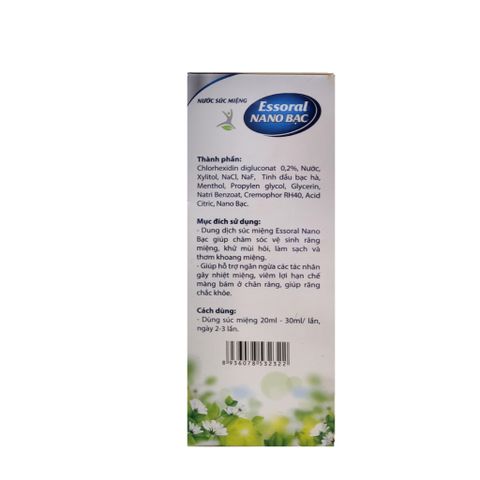 Nước Súc Miệng Essoral Nano Bạc Vệ Sinh Răng Miệng, Khử Mùi Hôi Bảo Vệ Khoang Miệng N2