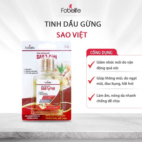 Dầu Gừng Sao Việt 25ml - Giảm Đau Đầu, Nghẹt Mũi, Đau Vai Gáy, Sảng Khoái, Thảo Dược Thiên Nhiên Cho Người Lớn Và Trẻ Em