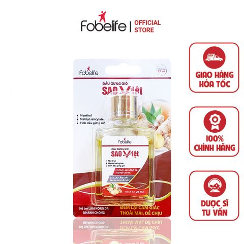 Dầu Gừng Sao Việt 25ml - Giảm Đau Đầu, Nghẹt Mũi, Đau Vai Gáy, Sảng Khoái, Thảo Dược Thiên Nhiên Cho Người Lớn Và Trẻ Em