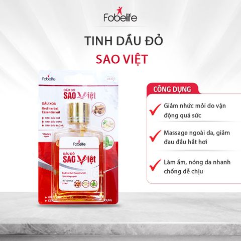 Dầu Đỏ Sao Việt Fobe 25ml - Giảm Nhức Mỏi, Đau Cơ, Sưng Tấy, Tinh Dầu Bạc Hà, Gừng, Khuynh Diệp, Giúp Ấm Cơ Thể