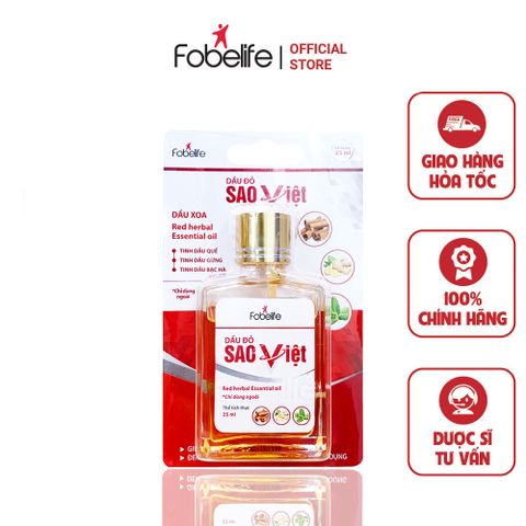 Dầu Đỏ Sao Việt Fobe 25ml - Giảm Nhức Mỏi, Đau Cơ, Sưng Tấy, Tinh Dầu Bạc Hà, Gừng, Khuynh Diệp, Giúp Ấm Cơ Thể