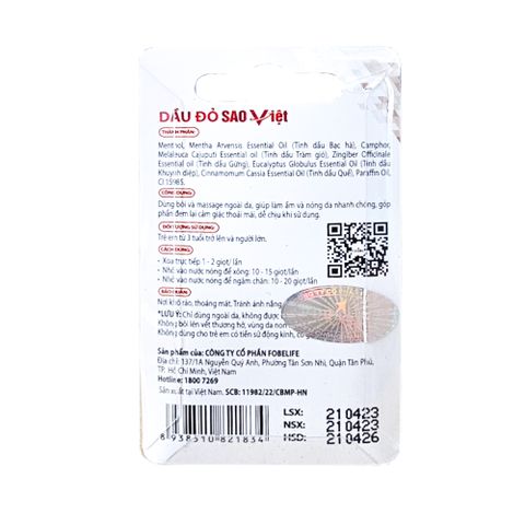 Dầu Đỏ Sao Việt Fobe 25ml - Giảm Nhức Mỏi, Đau Cơ, Sưng Tấy, Tinh Dầu Bạc Hà, Gừng, Khuynh Diệp, Giúp Ấm Cơ Thể