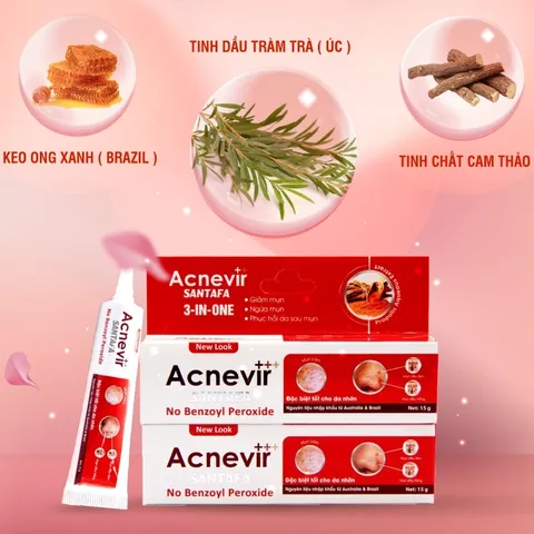 Combo 3 Kem Giảm Mụn Đầu Đen, Đầu Trắng và Mụn Cám ACNEVIR SANTAFA 15gr - Giải Pháp Đặc Trị Da Mụn Hiệu Quả