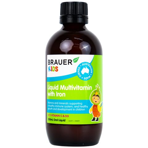 Siro BRAUER Kids Vitamin Bổ Sung Sắt Từ 3 Tuổi - Multivitamin Dạng Lỏng Giúp Tăng Cường Đề Kháng và Phát Triển Cho Trẻ 200ml