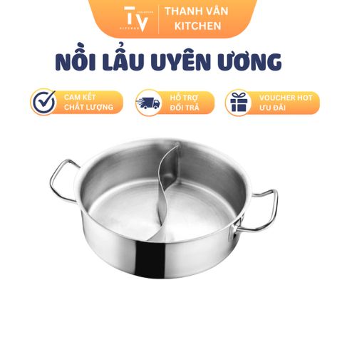 Nồi Lẩu Inox Uyn Ương 2 Đáy - Đa Kích Thước, Dụng Cụ Nấu Ăn Chất Lượng Cao cho Gian Bếp Hiện Đại (TV319)