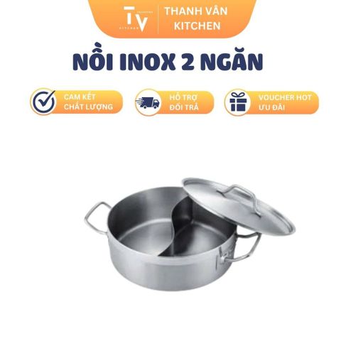 Nồi Inox 2 Ngăn Nấu Lẩu Chuyên Dụng Cho Bếp Từ - Dung Tích 4L, Chất Liệu Cao Cấp, Dụng Cụ Bếp (TV280)