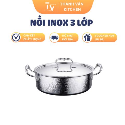 Nồi inox 3 lớp vân búa - Dùng cho bếp từ, bếp cảm ứng - Đồ gia dụng nhà bếp chất lượng cao từ TVKITCHEN (TV331)