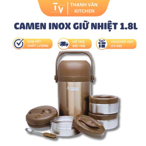 Camen Inox Đựng Đồ Ăn Giữ Nhiệt Nóng Lạnh 3 Ngăn - Thùng Đựng Thực Phẩm Cao Cấp Zebra Thái Lan (TV19)