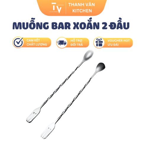 Muỗng Bar Xoắn 2 Đầu Inox Cao Cấp An Toàn Không Gỉ - Dụng Cụ Pha Chế Chuyên Nghiệp Cho Nhà Bếp (TV389)