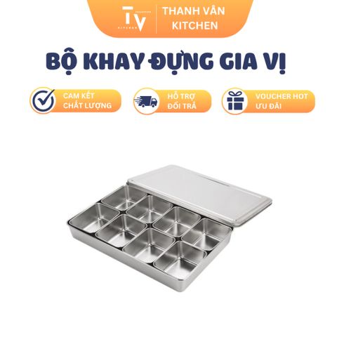 Bộ Khay Đựng Gia Vị Topping Bằng Thép không Gỉ - 4, 6, 8 Ngăn Thao Tác Dễ Dàng Cho Kitchen Morden (TV90)