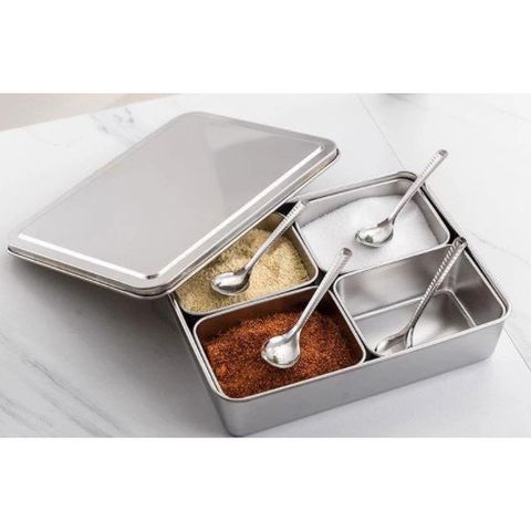 Bộ Khay Đựng Gia Vị Topping Bằng Thép không Gỉ - 4, 6, 8 Ngăn Thao Tác Dễ Dàng Cho Kitchen Morden (TV90)