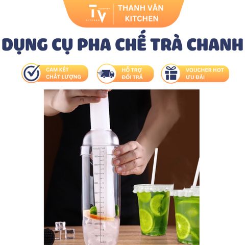 Bộ Dụng Cụ Pha Chế Trà Chanh Giã Tay - Bình Lắc Inox 1000ml, Chày Dầm & Đế Lót Cao Su - Dụng Cụ Nhà Bếp TVKITCHEN (TV99)