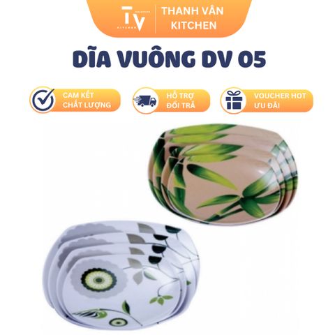 Dĩa Vuông TVKITCHEN DV 05 - Dụng Cụ Nhà Bếp Nhựa Melamine Chất Lượng Cao 17.8 x 17.8 cm - Sản Phẩm Thiết Yếu Cho Mọi Gia Đình (TV888)