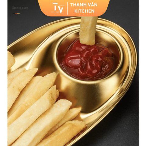 Dĩa Oval Inox 304 Có Chỗ Đựng Tương Hàn Quốc - Thiết Kế Sang Trọng, Đa Dụng Cho Bữa Ăn Thêm Hoàn Hảo (TV76)