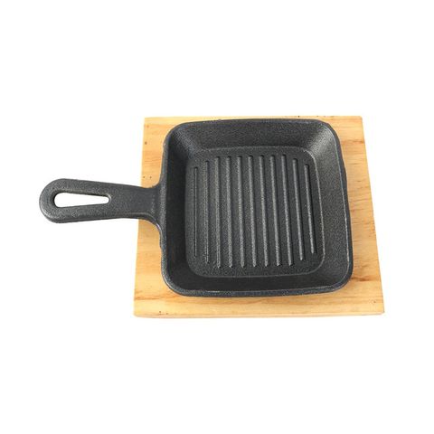 Chảo Gang Vuông Có Tay Cầm Chống Bỏng - Chảo Trứng Cuộn Beefsteak Gọn Nhẹ Kèm Đế Gỗ - Đồ Gia Dụng Nhà Bếp TVKITCHEN  (TV73)