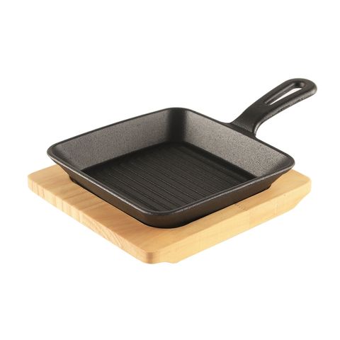 Chảo Gang Vuông Có Tay Cầm Chống Bỏng - Chảo Trứng Cuộn Beefsteak Gọn Nhẹ Kèm Đế Gỗ - Đồ Gia Dụng Nhà Bếp TVKITCHEN  (TV73)