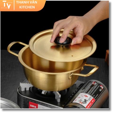 Nồi Inox Mạ Vàng Có Nắp Dùng Được Mọi Loại Bếp - Phong Cách Hàn Quốc Sang Trọng, Dùng Để Nấu Mì, Canh, Nước