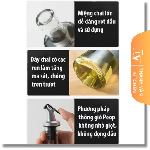 Chai Đựng Dầu Ô Liu Thủy Tinh 500ml & 300ml - Thiết Kế Chống Tràn Tiện Lợi Cho Bếp - Dụng Cụ Gia Dụng Độc Đáo (TV100)