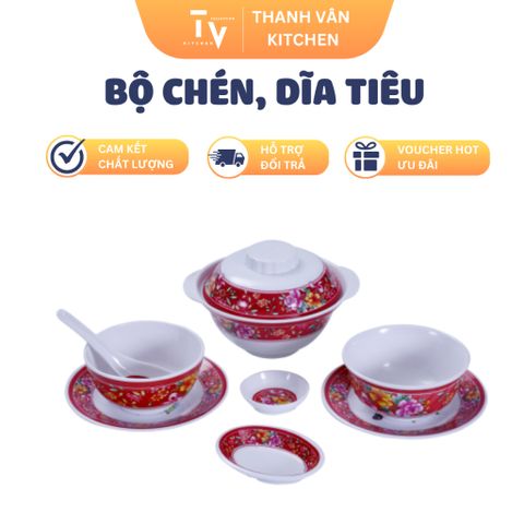 Bộ Chén Dĩa Cao Cấp TVKITCHEN - Bộ 4 Món CB 04, CO 02, CC 32, T 27 Trang Trí Đẹp Cho Nhà Bếp (TV1116)