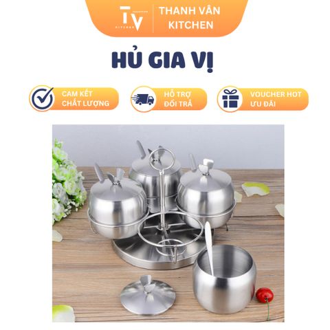 Hủ Gia Vị INOX 304 Có Trục Xoay Vòng - Bộ 3 Hũ Nắp Kiếng và Inox, Đồ Gia Dụng Nhà Bếp Thông Minh, Tiện Lợi (TV209)