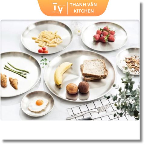Đĩa Inox Tròn Hàn Quốc Cao Cấp - Khay Trang Trí Đựng Thức Ăn Hiện Đại, Sang Trọng Dành Cho Gia Đình, Nhà Hàng, Khách Sạn (TV71)