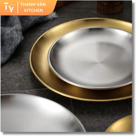 Đĩa Inox Tròn Hàn Quốc Cao Cấp - Khay Trang Trí Đựng Thức Ăn Hiện Đại, Sang Trọng Dành Cho Gia Đình, Nhà Hàng, Khách Sạn (TV71)