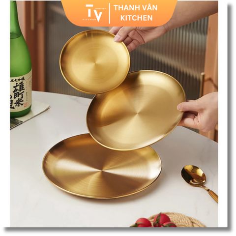 Đĩa Inox Tròn Hàn Quốc Cao Cấp - Khay Trang Trí Đựng Thức Ăn Hiện Đại, Sang Trọng Dành Cho Gia Đình, Nhà Hàng, Khách Sạn (TV71)