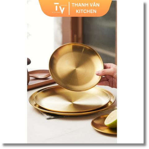 Đĩa Inox Tròn Hàn Quốc Cao Cấp - Khay Trang Trí Đựng Thức Ăn Hiện Đại, Sang Trọng Dành Cho Gia Đình, Nhà Hàng, Khách Sạn (TV71)