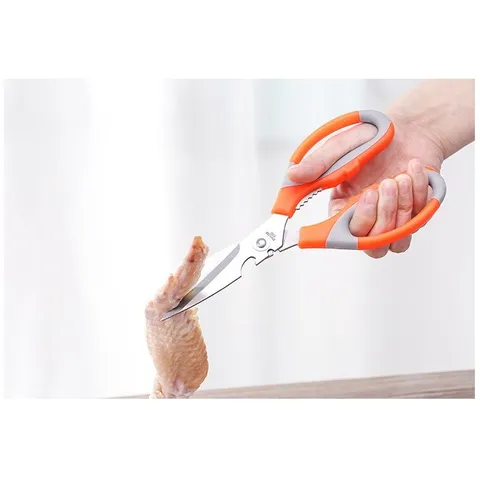 Kéo Đa Năng Nhà Bếp Siêu Bén - Kéo Cắt Gà Tiện Dụng Cán Nhựa Phối Cam - Xám | TVKITCHEN (TV22)