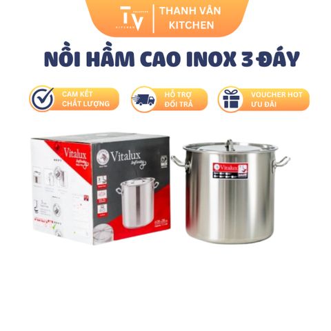 Nồi Hầm Cao Inox 304 3 Đáy Đa Năng Vitalux Infinity Nắp Inox - Nhiều Kích Thước, Dùng Cho Nhà Bếp Tiện Ích (TV3)